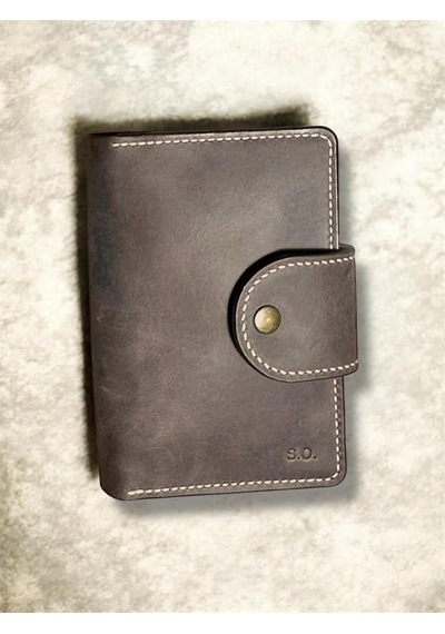 El Yapımı Deri Defter Kılıfı, Kahverengi, 9x14cm, El Dikişli Organizer, Çıtçıtlı Kapak, Hakiki Deri Genel