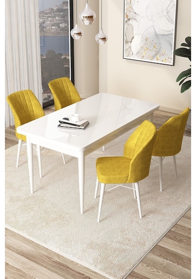 Canisa Arp Serisi 70x110 Sabit Mutfak Masası Takımı Beyaz Masa 4 Hardal Sandalye Beyaz Masa Sandalye Hardal Sarısı Canisa Arp Serisi 70x110 Sabit Mutfak Masası Takımı Beyaz Masa 4 Hardal Sandalye Beyaz Masa Sandalye Hardal Sarısı