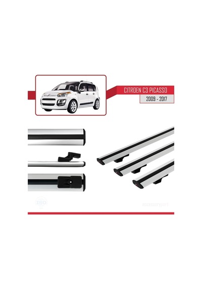 Citroen C3 Picasso 2009-2017 Arası İle Uyumlu Basic Model Ara Atkı Tavan Barı Gri 3 Adet