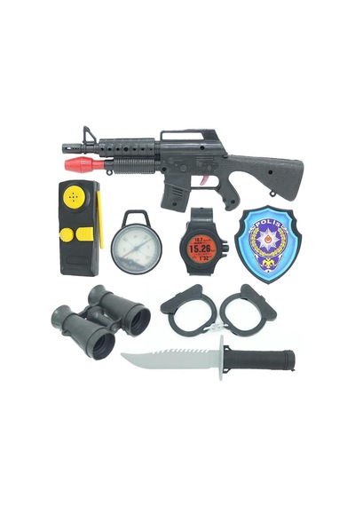 Bıçak, Kelepçe, Dürbün, Silah, Telsiz, Rozet Ve Kaskla Polis Seti Özdemir Oyuncaktan Kaliteli Set