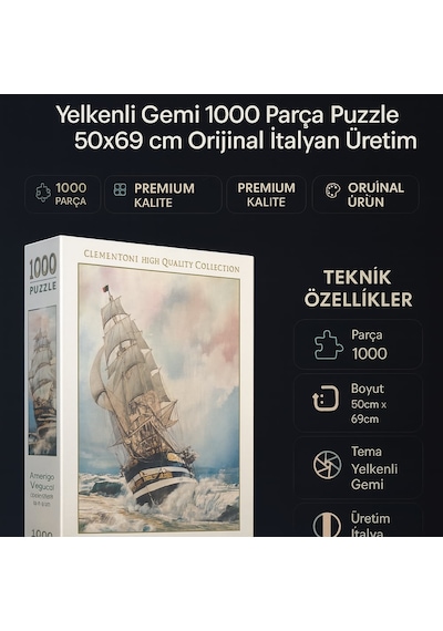 Clementoni High Quality Collection Yelkenli Gemi 1000 Parça Puzzle 50x69 Cm Orijinal İtalyan Üretim