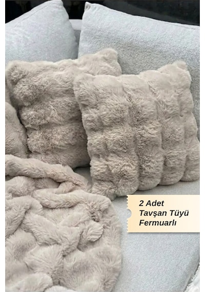 Bubble & Tavşan Tüyü Dokulu 2'li Kırlent Kılıfı Ekru - 866642103 Ekru