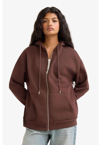 Defacto Oversize Geniş Kalıp Kapüşonlu Fermuarlı Sweatshirt V4233az25wnbn341 Kahve
