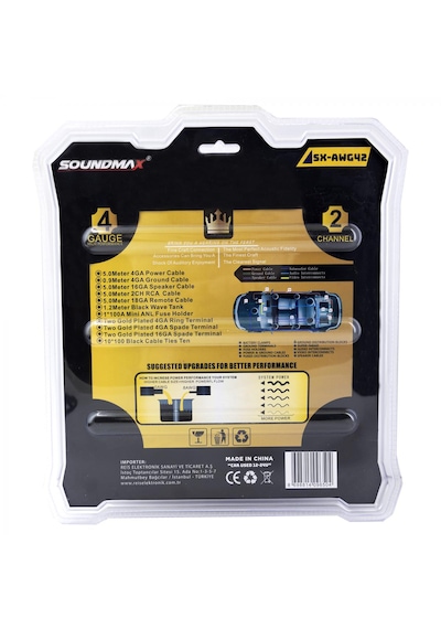 Soundmax Awg42-4ga Kaliteli-profesyonel-kalın -anfi Full Set Kablosu-