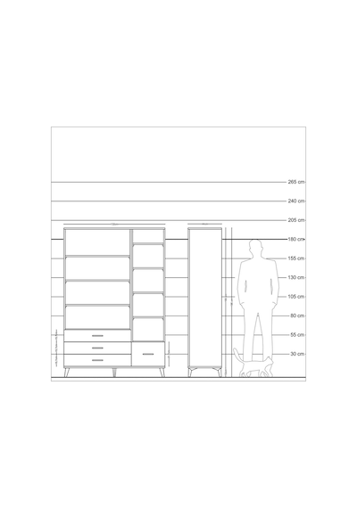 Hyperion Dolap 9 Raflı 4 Çekmeceli 132x44x195 Çam-antrasit/çam Çam
