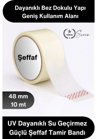 Tamirbandı Şeffaf Duct Tape Tamir Bandı 48mm X 10 Metre Uv Dayanıklı Su Geçirmez Güçlü Yapışkan Ona