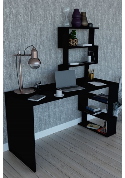 Moonlife Okyanus Kitaplıklı Çalışma Masası Siyah