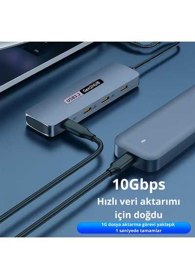 Coofbe Usb 3.2 Gen 2 Hub 10gbps 4in1 Type-c Çoğaltıcı Adaptör Usb-c Çoğaltıcı Hub Örgü Kabo Tak Kullan