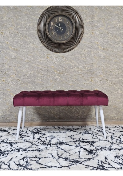 Zafir Beyaz Boyalı Sivriltme Ayaklı 90 Cm Puf Bench - Puf - Bench - Kasalı Oturak - Oturak - Yatak Ucu Puf Bordo