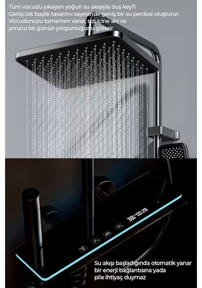 Robo K12c Yeni Nesil Led Göstergeli Tuşlu Dijital Duş Sistemi Gri