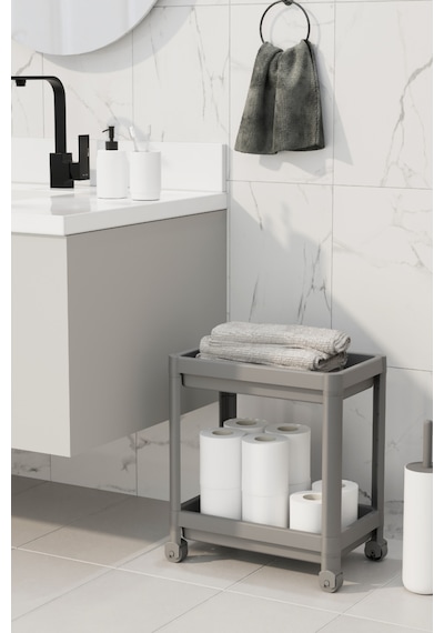 Mithra Life 2 Katlı Tekerlekli Tezgah Altı Gri Banyo Mutfak Rafı Mıt1123 Gri