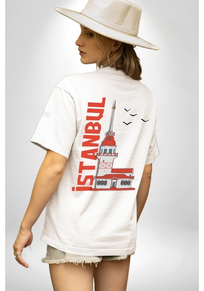 İstanbul Kız Kulesi Türkiye Beyaz Oversize Unisex Ön Ve Sırt Baskılı Tişört Beyaz İstanbul Kız Kulesi Türkiye Beyaz Oversize Unisex Ön Ve Sırt Baskılı Tişört Beyaz
