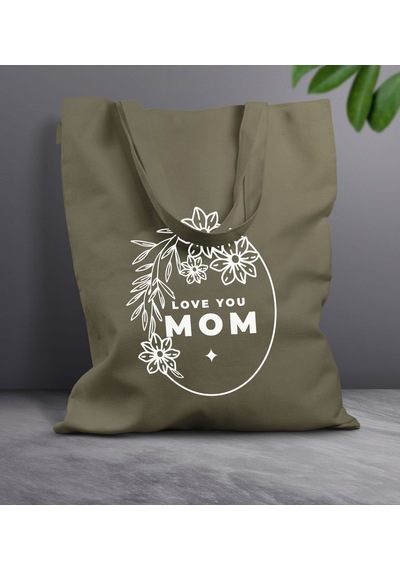 Bk Gift Anneler Günü Tasarımlı Haki Kumaş Bez Çanta, Baskılı Omuz Çantası, Alışveriş Çantası, Anneler Günü Hediyesi, Anneye Hediye-4 Çok Renkli
