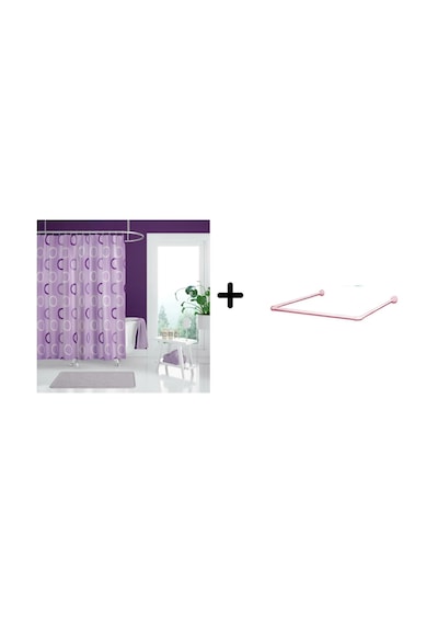 Banyo Perdesi 5033 Lila 1x180x200, Perde Borusu Askı Aparatı Köşe Boru Pembe Hediyeli, Duş Perdesi Seti Lila