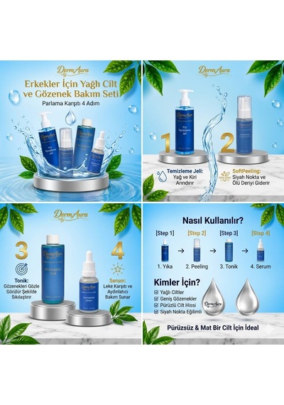 Dermaura Erkekler İçin Yağlı Cilt Ve Gözenek Bakım Seti