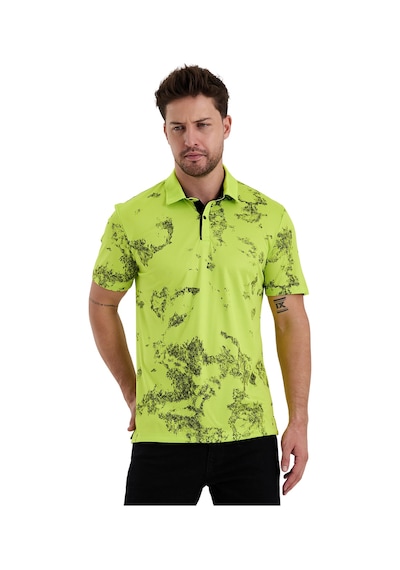 Gölge Desenli Spor Polo Yaka Erkek Kısa Kol Tişört Neon Yeşil