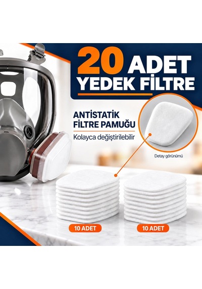 Valkyrie Profesyonel Tam Yüz Gaz Maskesi Çift Filtreli 20 Yedek Filtreli Ayarlanabilir Koruyucu Maske