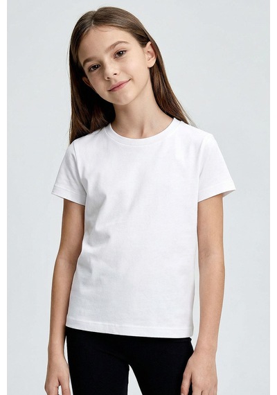 Standart Fit Basic O Yaka 2li Paket Beyaz Unisex Çocuk T-shirt Beyaz