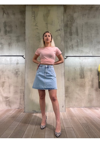 Vigoss Kadın Mini Denim Etek 50455-00422 Açık Mavi