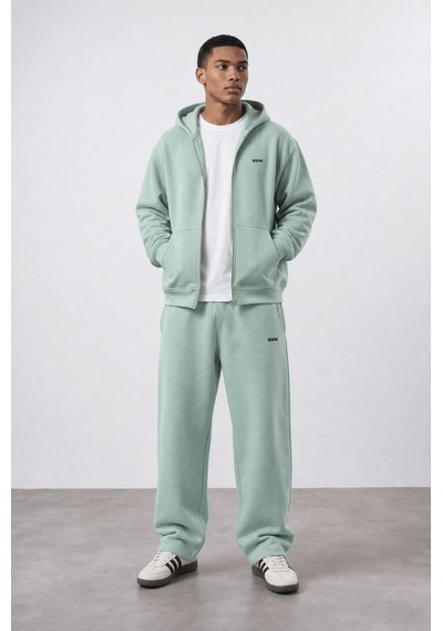 Erkek Respire Basic Oversize Zip Su Yeşili Yeşil
