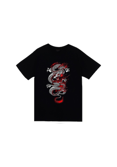 Dragon Ejderha Baskılı Unisex %100 Pamuk Siyah T-shirt SIYAH