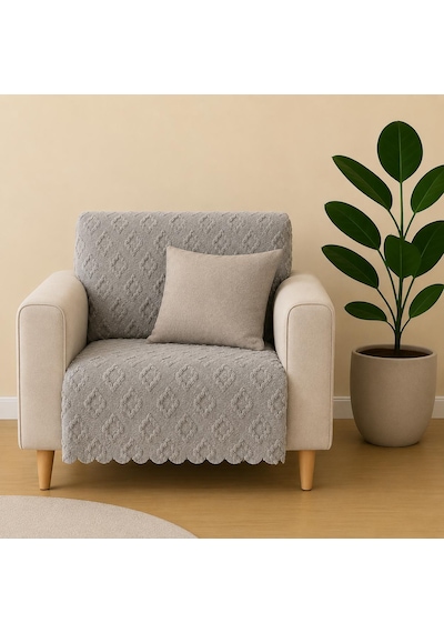 Sycamore Home Tekli Koltuk Örtüsü 110x175 Cm 3 Lü Koltuk Oturma Yeri Örtüsü Şönil Jakarlı Kaymaz Yıkanabilir Koltuk Örtüsü Açik Gri