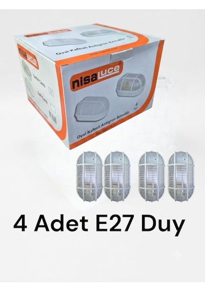 Nisa Luce Oval Şeffaf Kafesli Antigron Armatür E27 4 Adet Beyaz