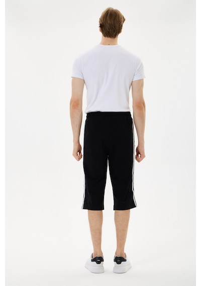 Mysport 6008 Erkek Relax Fit Rahat Kesim Pamuklu Beli Bağcıklı Fermuarlı Cep Yan Şeritli Kapri Bermuda Siyah