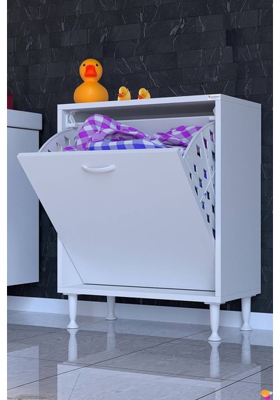 Söke 60 Cm 1 Gözlü Kirli Çamaşır Sepetli Çok Amaçlı Banyo Dolabı 60 Cm