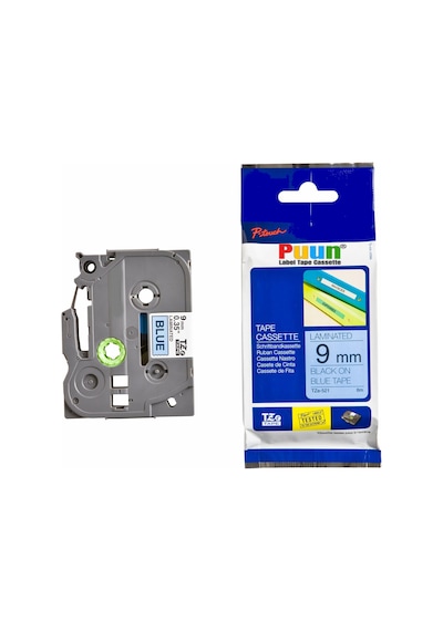 Puun Brother P-Touch TZE-521 9mm x 8m Mavi Üzerine Siyah Uyumlu