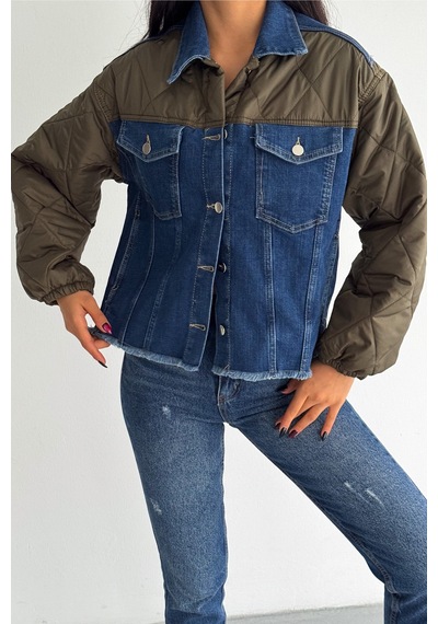 Femelle Haki Kapitone Garnili - Denim Kot Mont