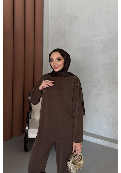 Riella Butik Bade Tesettür Takım Kahverengi