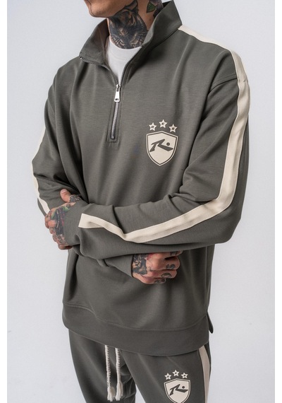 Respire Erkek Şerit Detaylı Yarım Fermuarlı Modal Sweatshirt Haki