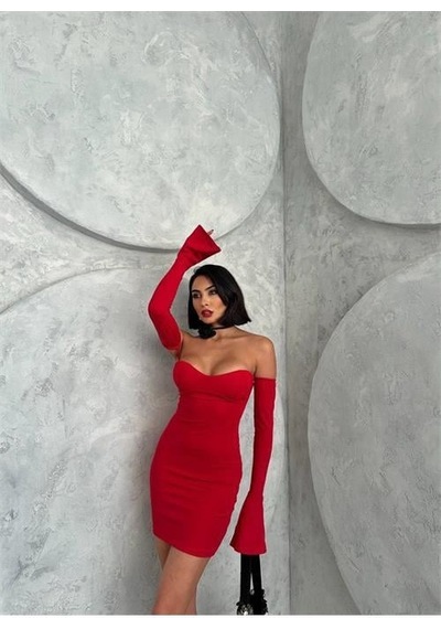 Dip Moda Kadın Kırmızı Volanlı Mini Kol Fırfırlı Elbise Dpnbdf094 Kırmızı