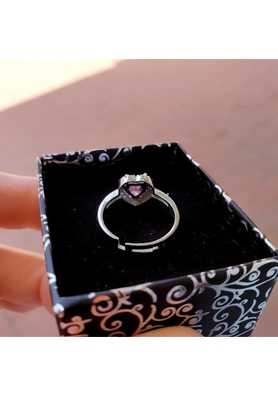 925 Ayar Gümüş Pırlanta Model Pembe Zirkon Taş Ayarlı Kalp Yüzük