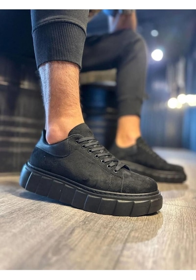 Ay Mood Jy144 Volt Bağcıklı Süet Erkek Günlük Sneaker Yüksek Taban Ayakkabı Sst Siyah
