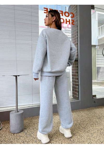 Mıchıgan Baskılı Bisiklet Yaka Gri Sweatshirt Ve Siyah Eşofman Altı Eşofman Takımı Gri