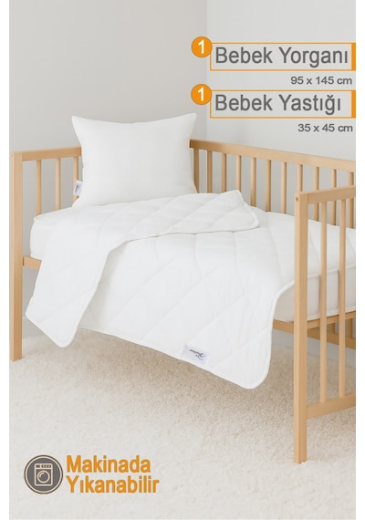 Ecotermo Beyaz Bebek Yorganı 95x145 CM + 1 Adet 35x45 Bebek Yastığı Yumuşak ve Nefes Alabilen