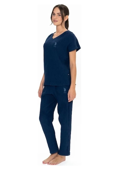 U.s. Polo Assn. Kadın Kısa Kollu V Yaka Alt Üst Pijama Takım Lacivert