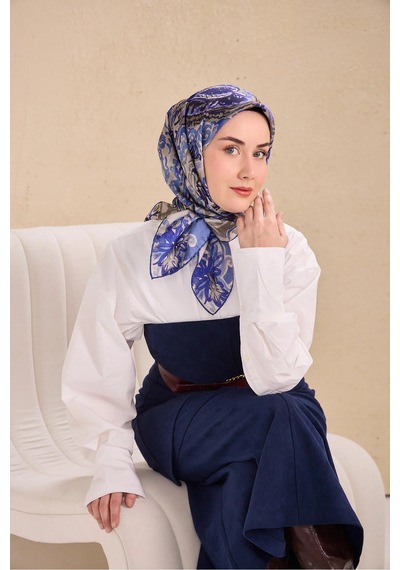 Silk Home Twill İpek Eşarp Art Desen Mavi Gri 90x90 11512-37