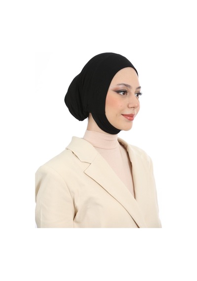 Melodi Scarf Kadın Tesettür Geniş Hacimli Pratik Ense Ve Çene Altından Geçmeli Kaymayan Çeneli Bone Koyu Gri Koyu Gri