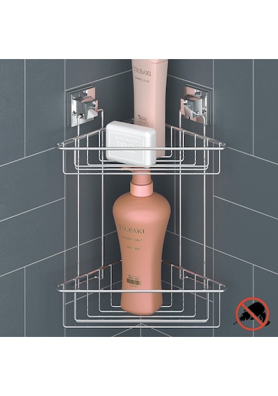 Teknotel Yapışkanlı Krom Iki Katlı Banyo Köşe Rafı Krom Ef257 Çok Renkli