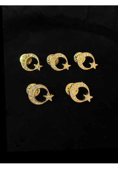 Taş İşlemeli Ay-yıldız Rozeti Gold 5'li