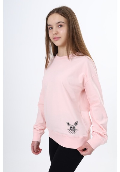 Toontoy Kids Toontoy Kız Çocuk Baskılı Sweatshirt Pudra
