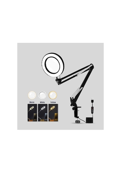 Masa Üstü Büyüteç Ayarlanabilir Işıklı Tamir Hobi Güzellik Merkezi 160mm 5x Siyah - Al2451