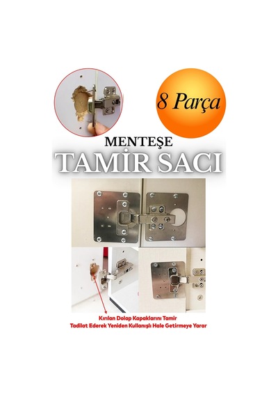 Dolap Kapak Taş Menteşe Tamir Sacı Nobel Pratik Onarım Kiti Yuva Saçı Tablası 8x8.5 Cm 8 Adet Inox Inox