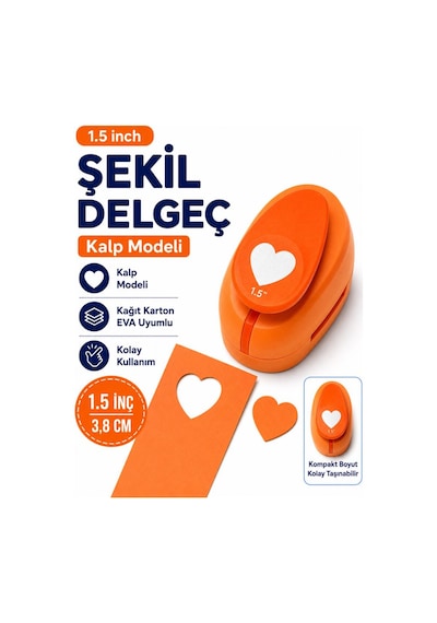 Ofisinn Şekilli Büyük Boy Delgeç/şekilgeç 3.8 Cm Kalp Turuncu