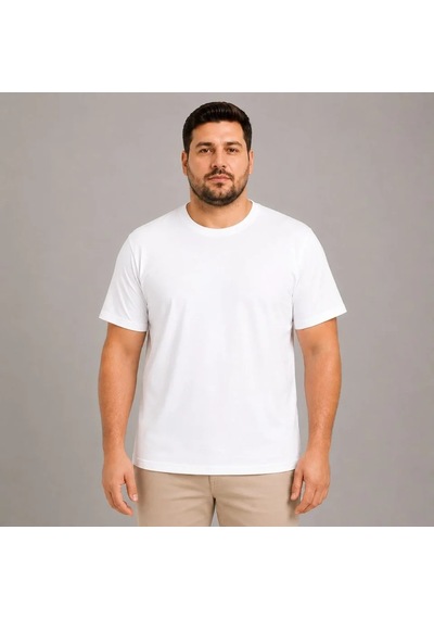 Modi Erkek Battal Big Size Basic Tişört Bisiklet Yaka Rahat Kalıp T-shirt - Beyaz Açık Beyaz