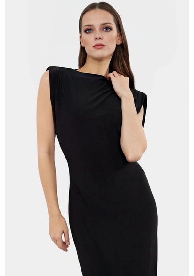 Ersefa Maxi Bodycon Elbise Örme Kolsuz Rahat Yazlık Uzun Ömürlü Yüksek K Siyah