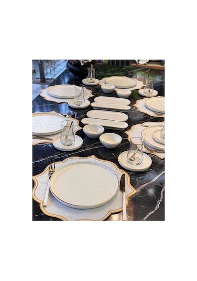32 Parça Modern Krem Gold Kahvaltı Takımı-6458 Altın